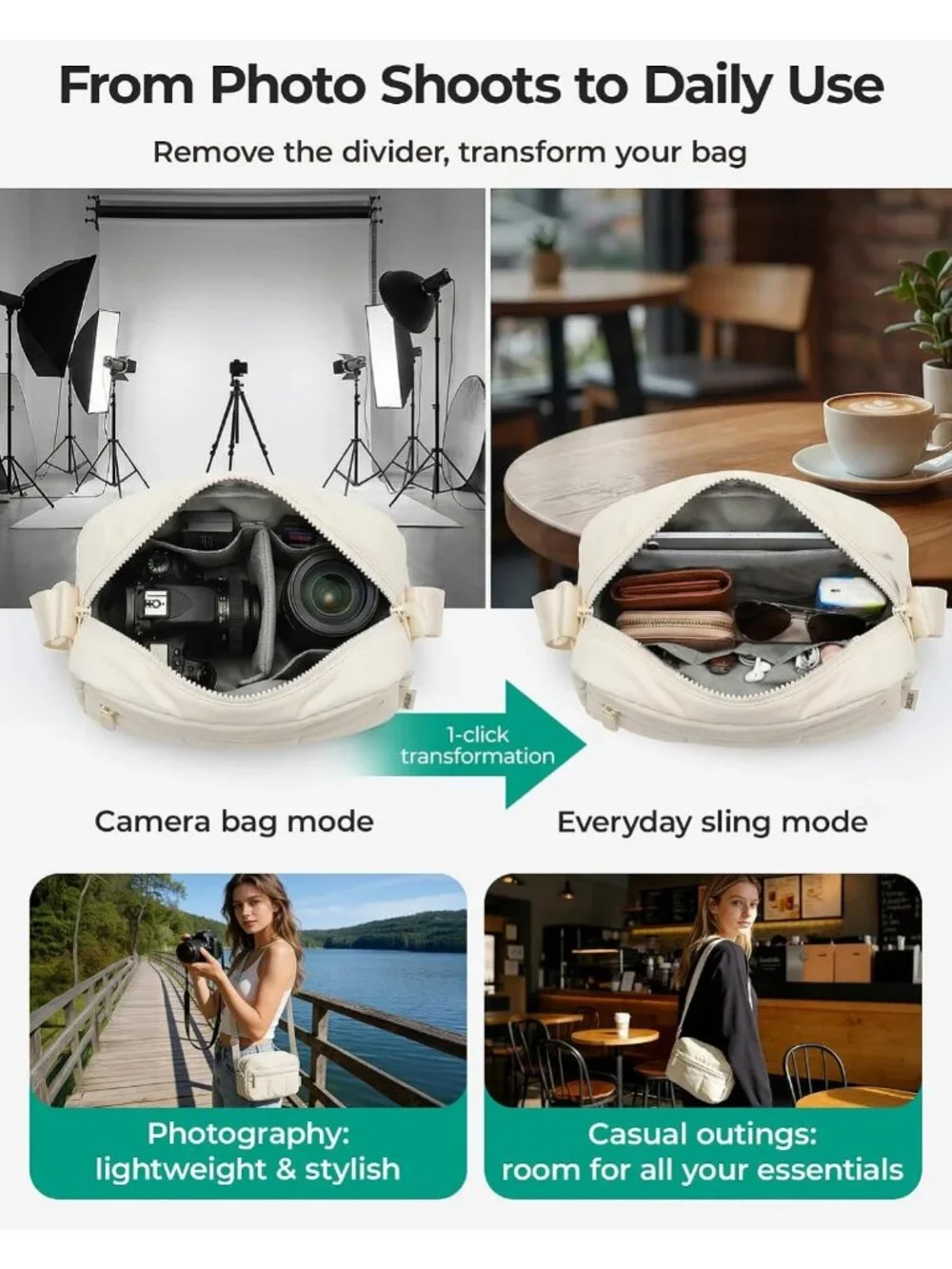 2-in-1 Puffy Camera Sling Bag | Small Crossbody Photography Case for DSLR/SLR